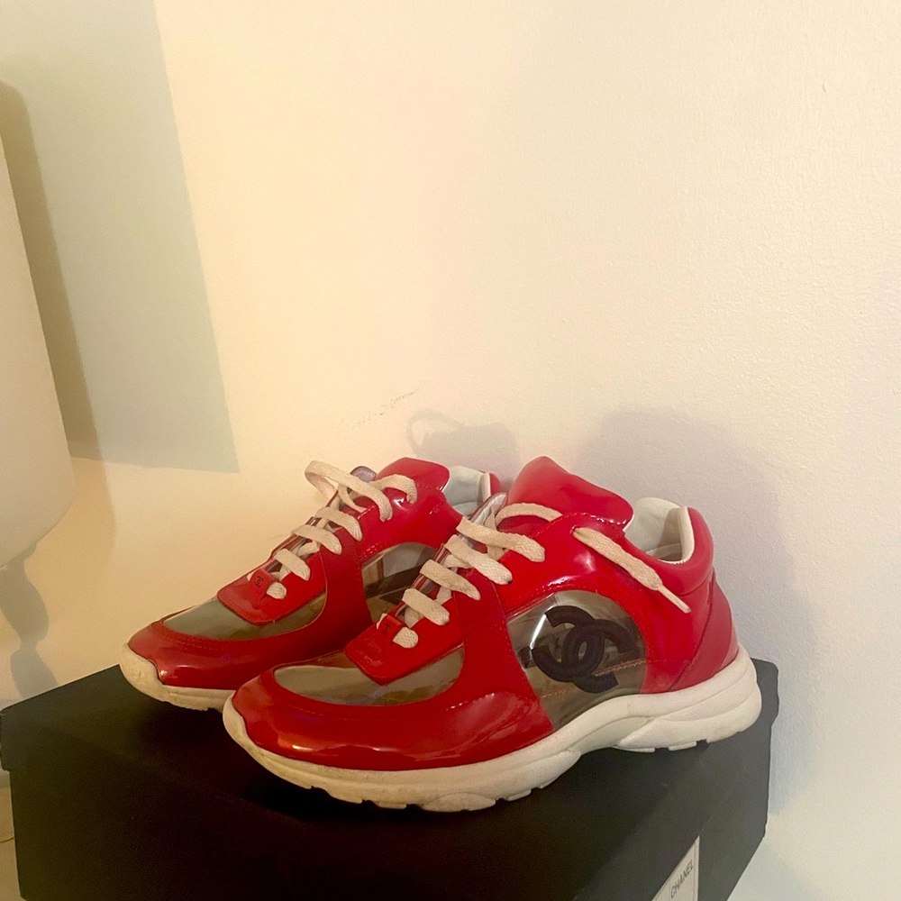 Chanel patent pvc sneakers